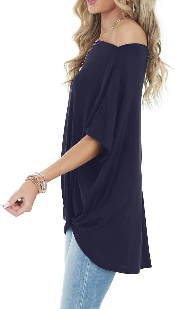 Lacozy Women's Off The Shoulder Tops Summer Casual Short Sleeve T-Shirts Blouse