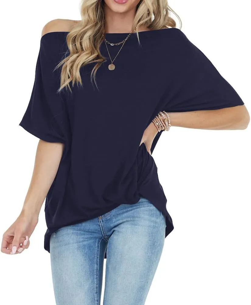 Lacozy Women's Off The Shoulder Tops Summer Casual Short Sleeve T-Shirts Blouse