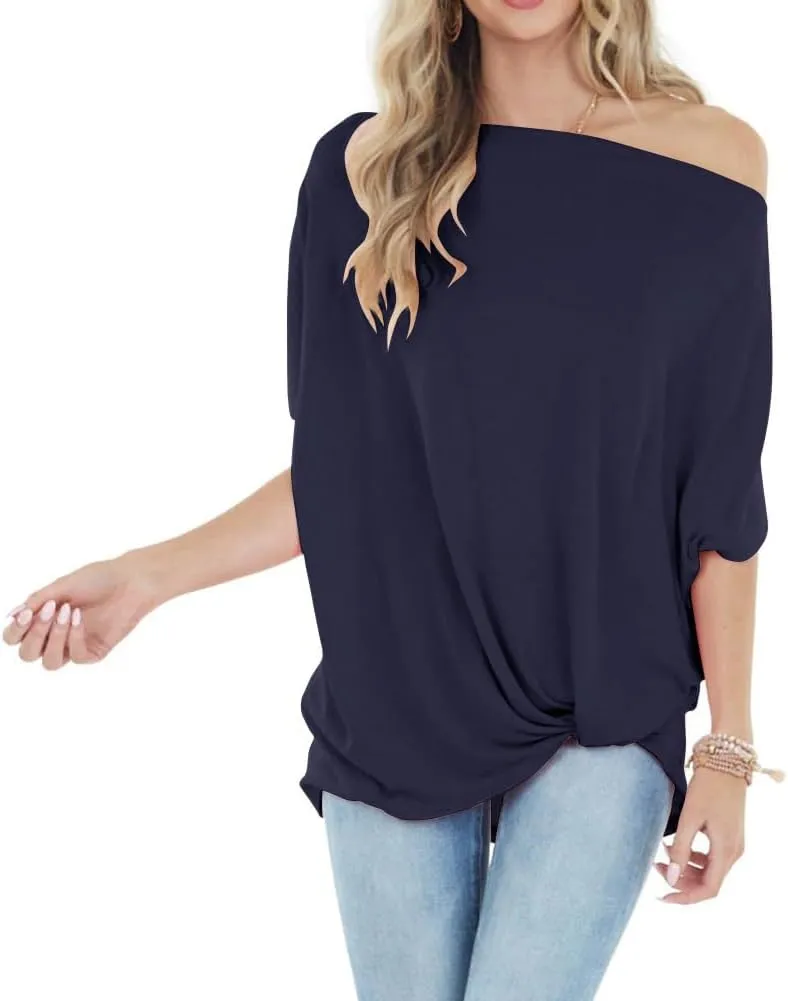 Lacozy Women's Off The Shoulder Tops Summer Casual Short Sleeve T-Shirts Blouse