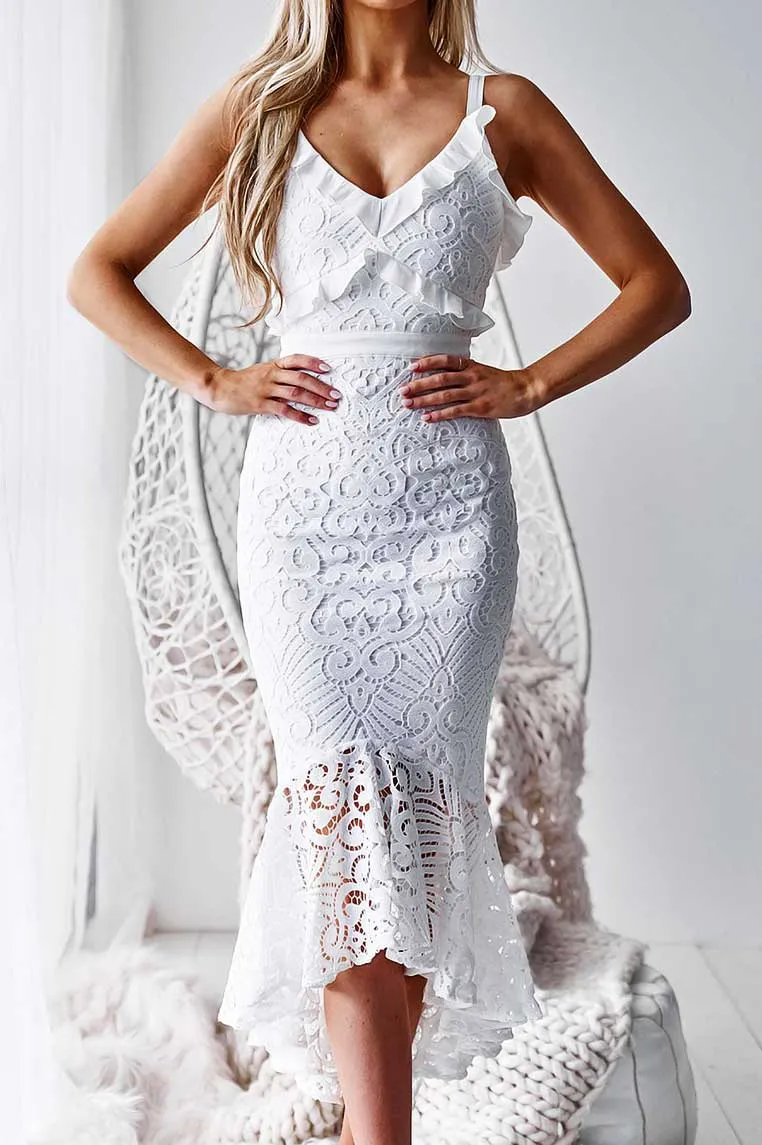 Leanne Lace Midi Dress - White