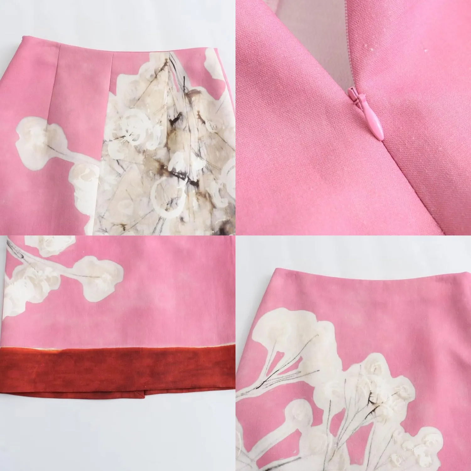 Long Floral Midi Skirt Pencil Skirt Pink Skirt for Women Linen Maxi Skirt with Slit