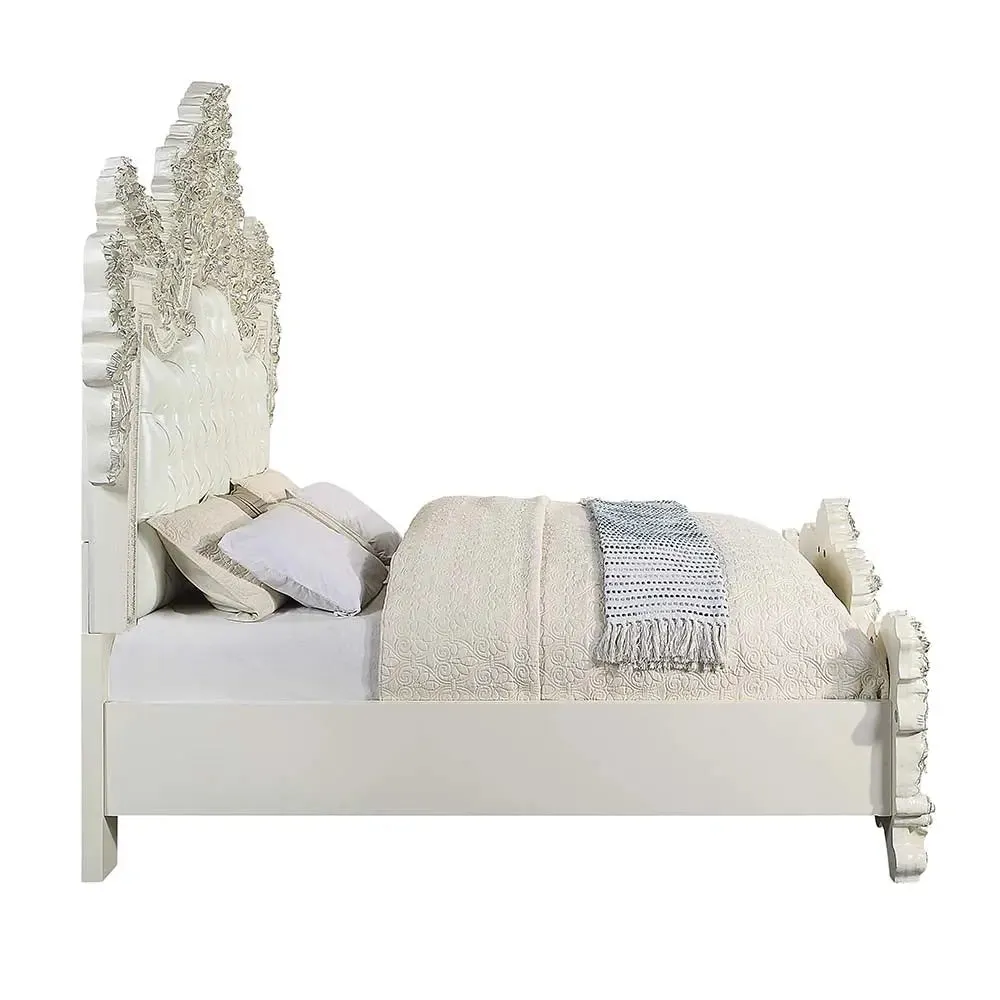 Madison Eastern Rococo Style King Bed, Buttun Tufted, White