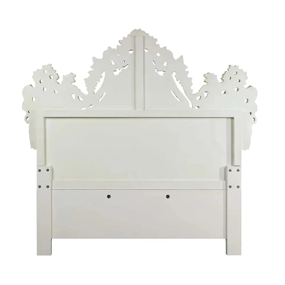 Madison Eastern Rococo Style King Bed, Buttun Tufted, White