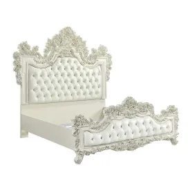 Madison Eastern Rococo Style King Bed, Buttun Tufted, White