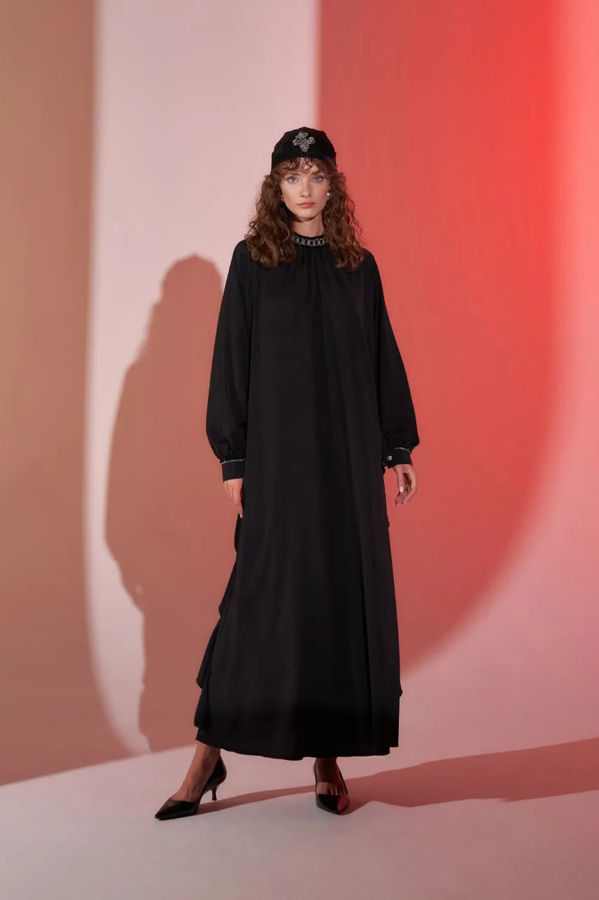 Margot Black Abaya with Side Design