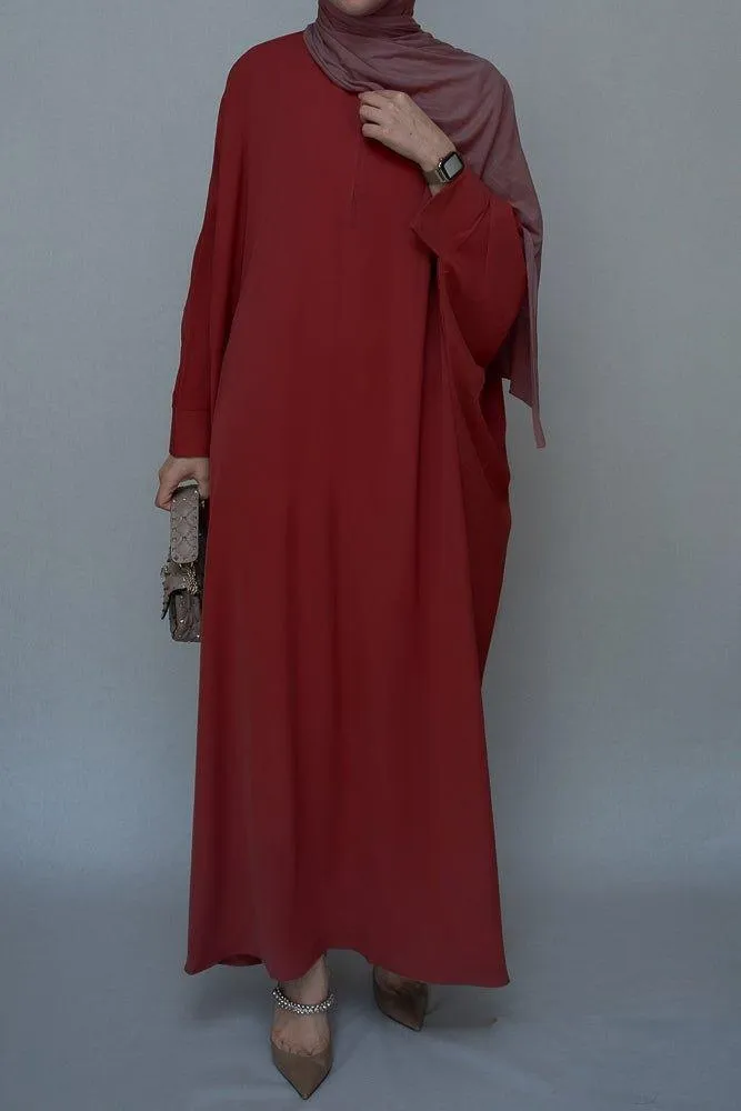 Maroon Batwing sleeve abaya for Hajj Umrah Prayer Dress For Women
