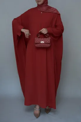 Maroon Batwing sleeve abaya for Hajj Umrah Prayer Dress For Women