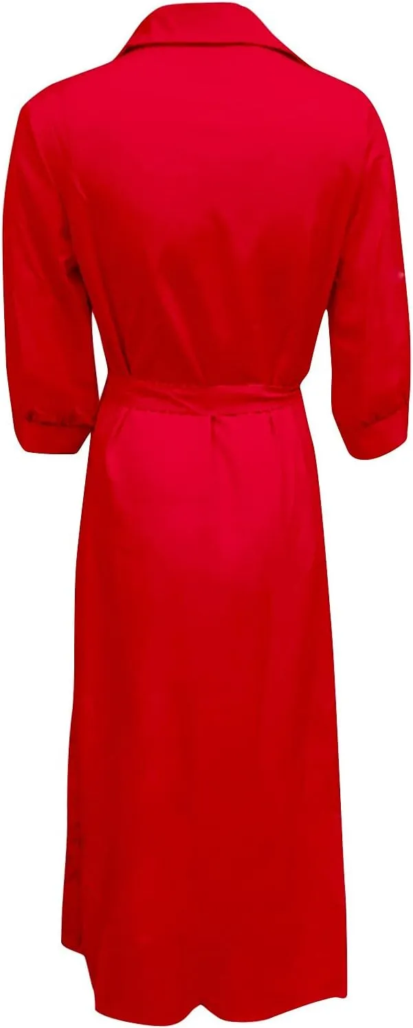 Maxi Dress for Women,2024 Summer Elegant Lapel V Neck Long/Short Sleeve Belt Office Dress,Flowy Ruched Beach Dress