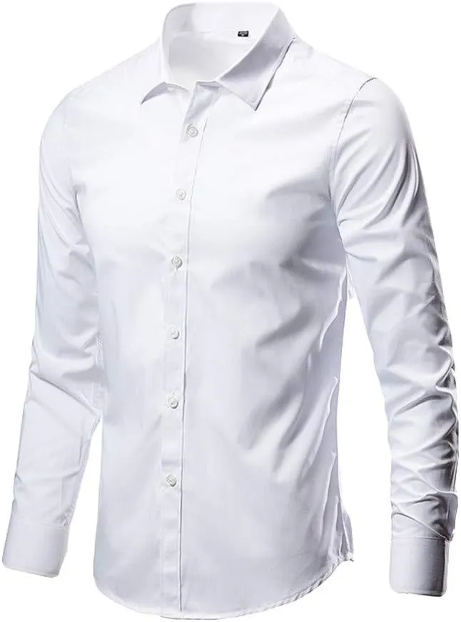 Mens Dress Shirts Long Sleeve Performance Quick Dry Stretch Untucked Casual Button Down Shirt Business Work Shirts