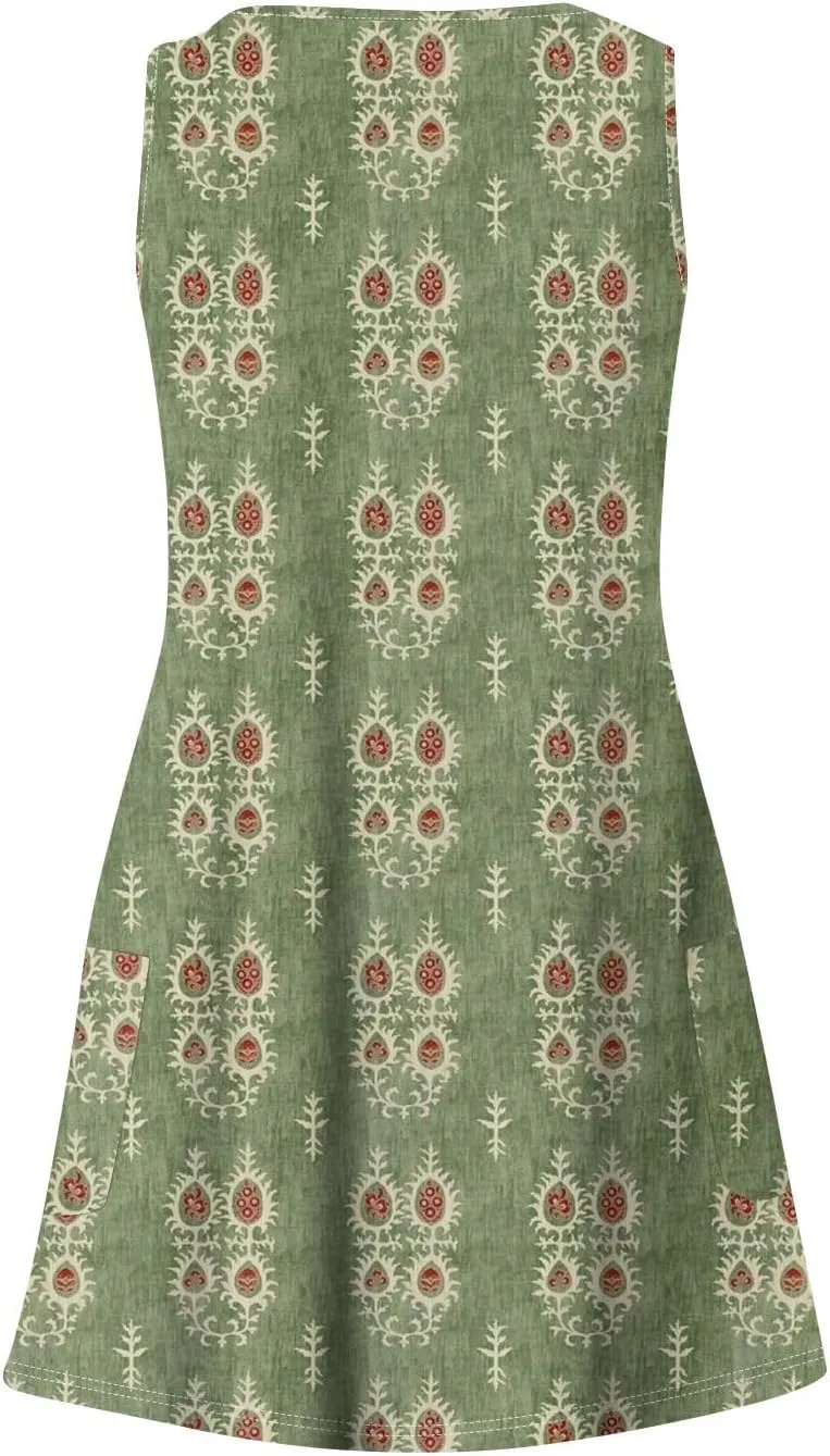 Mini Dresses for Women V Neck Floral Print Tank Dresses Sleeveless Sundresses Swing Beach Dress Beach Cover Ups