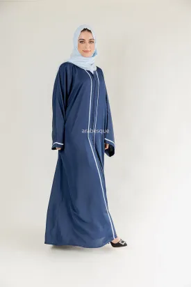 Navy Border Zip Abaya