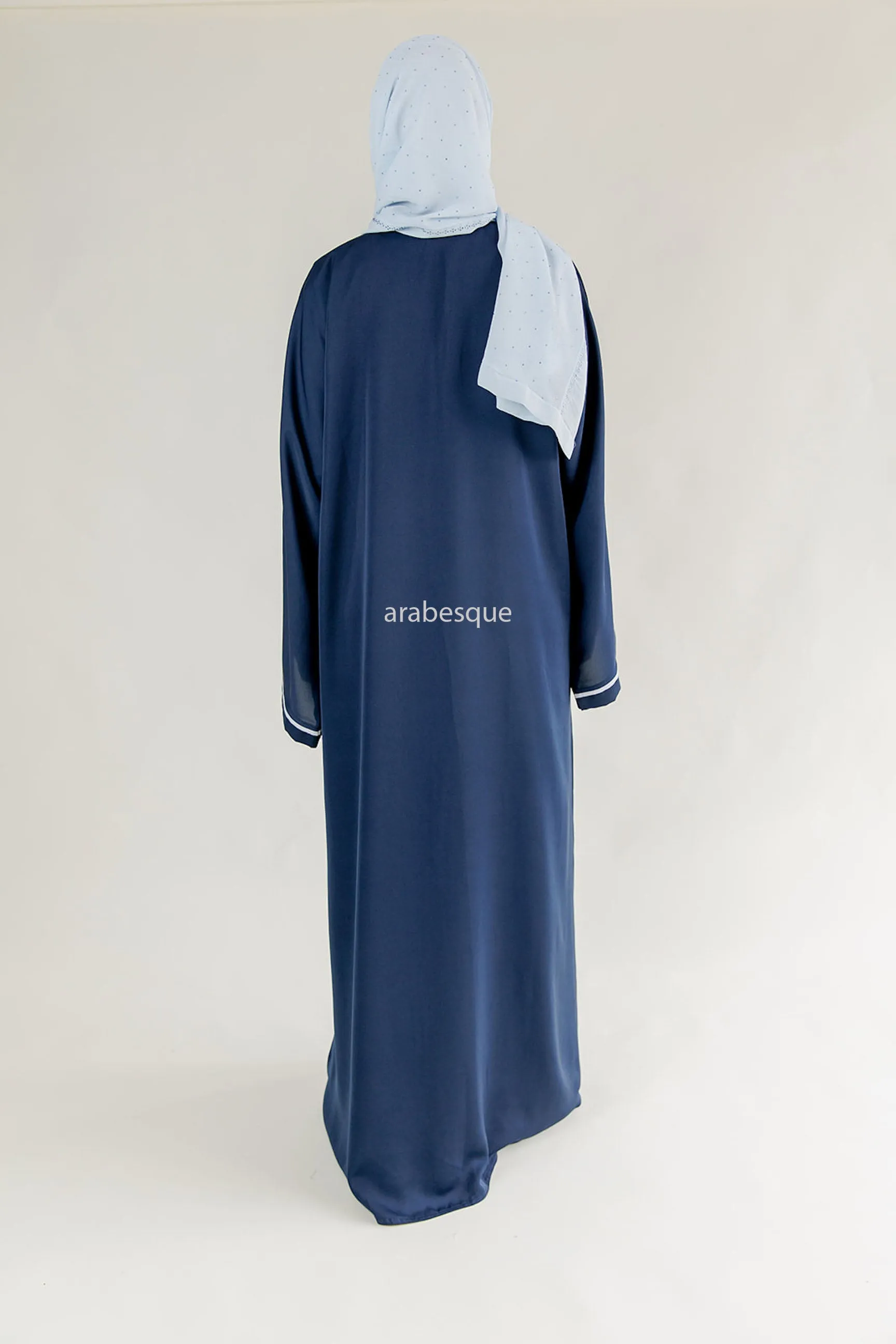 Navy Border Zip Abaya