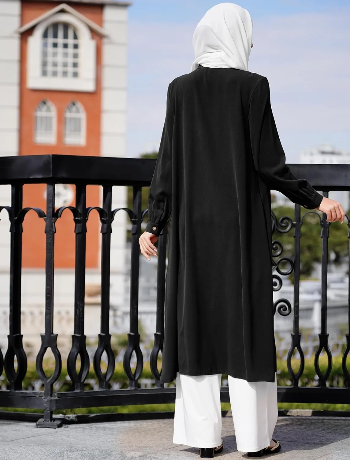 ODIZLI Women's Muslim Long Sleeve Button Down Abaya Casual Dress Dubai Outfits