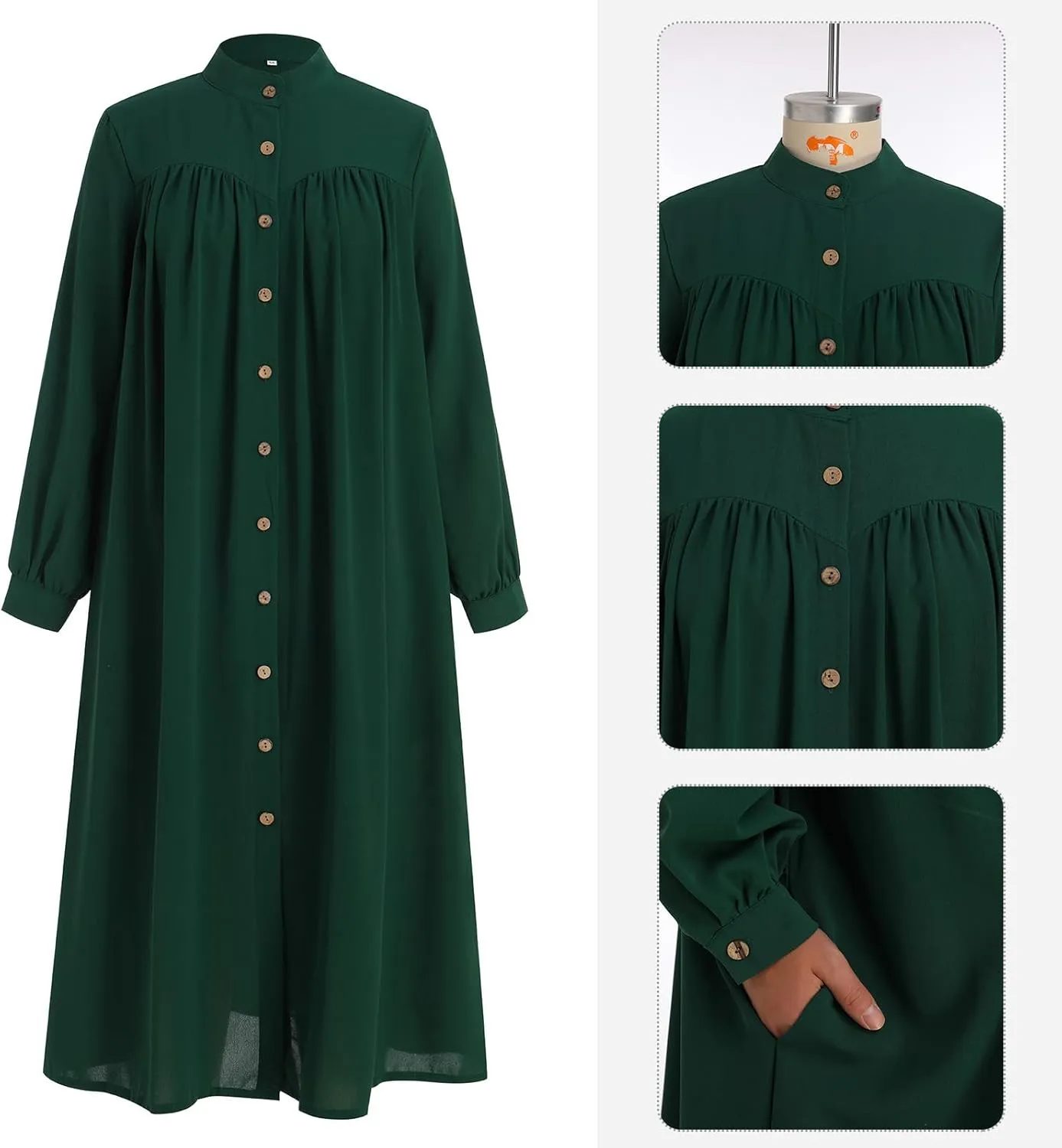 ODIZLI Women's Muslim Long Sleeve Button Down Abaya Casual Dress Dubai Outfits