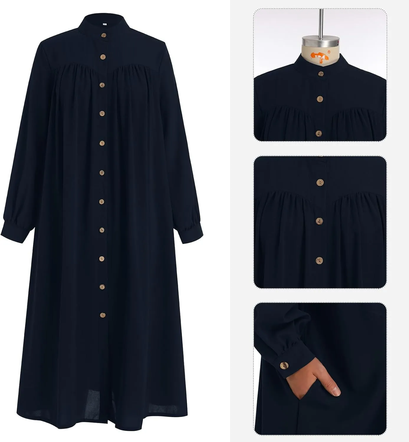 ODIZLI Women's Muslim Long Sleeve Button Down Abaya Casual Dress Dubai Outfits