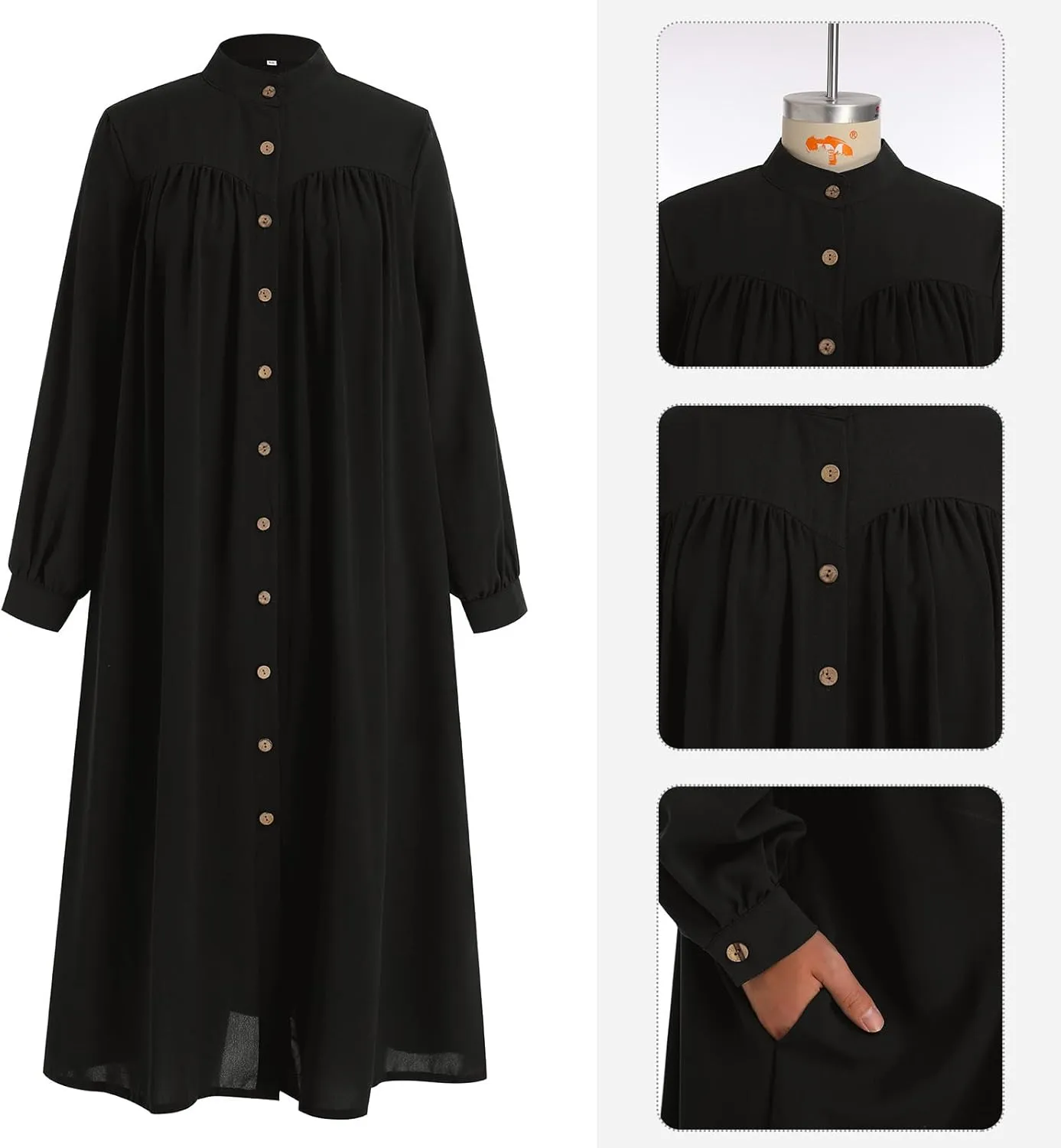 ODIZLI Women's Muslim Long Sleeve Button Down Abaya Casual Dress Dubai Outfits