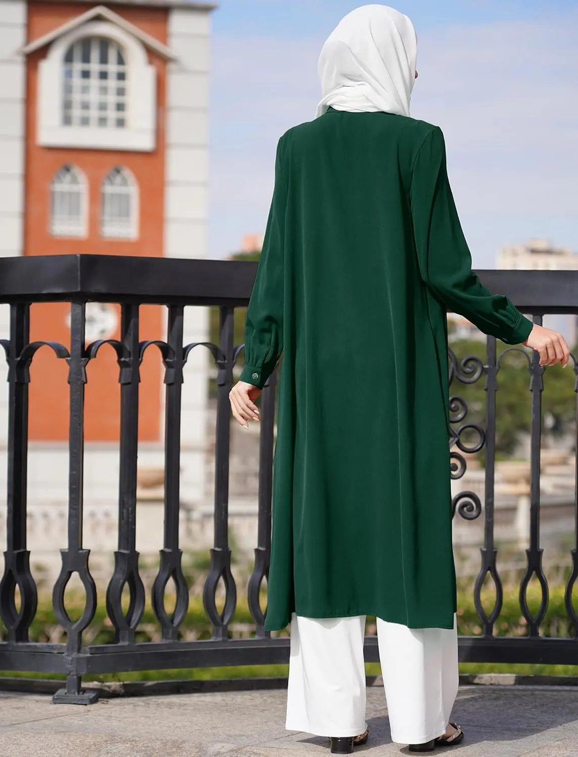 ODIZLI Women's Muslim Long Sleeve Button Down Abaya Casual Dress Dubai Outfits