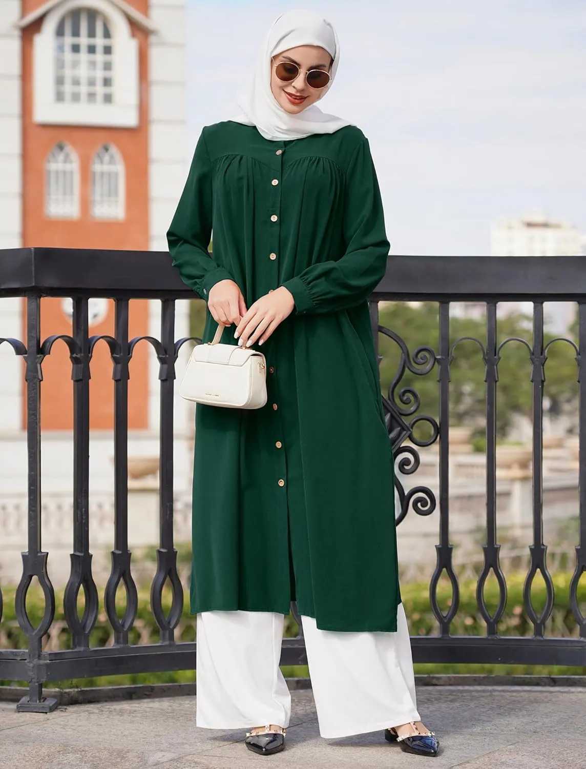 ODIZLI Women's Muslim Long Sleeve Button Down Abaya Casual Dress Dubai Outfits