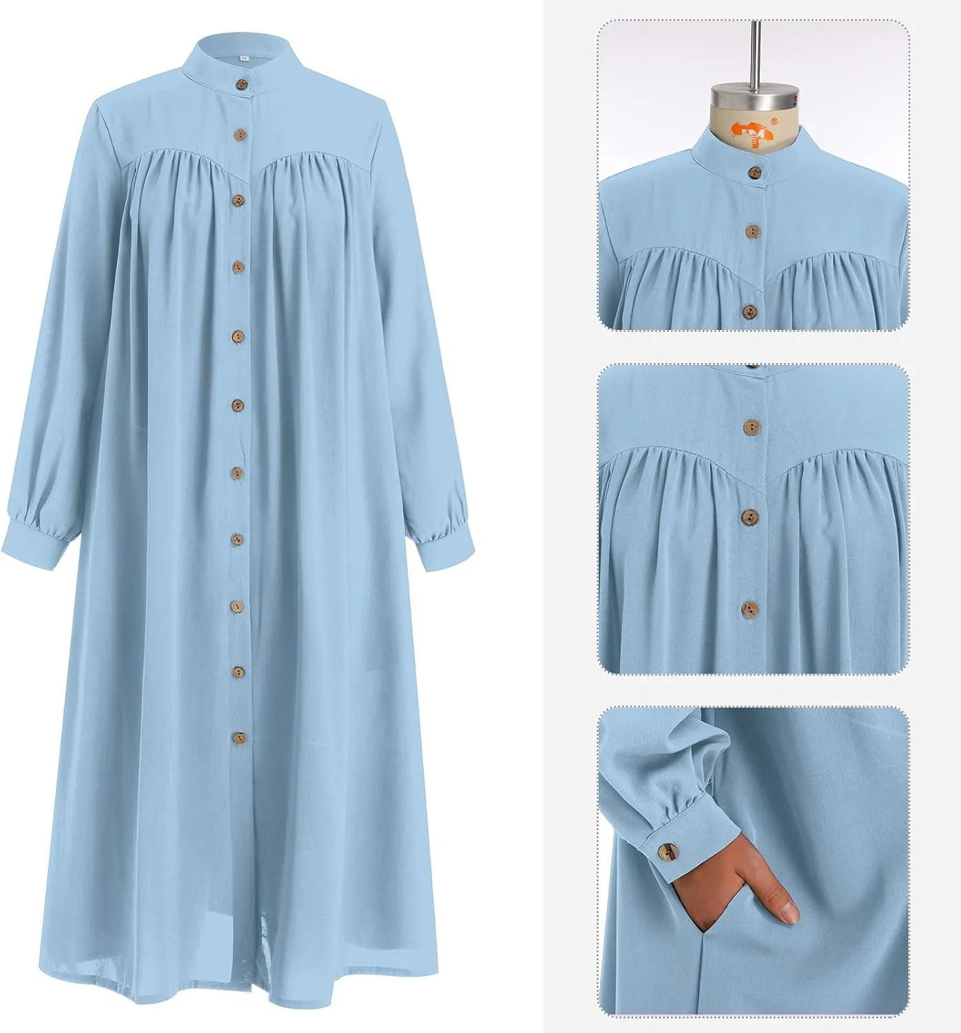 ODIZLI Women's Muslim Long Sleeve Button Down Abaya Casual Dress Dubai Outfits