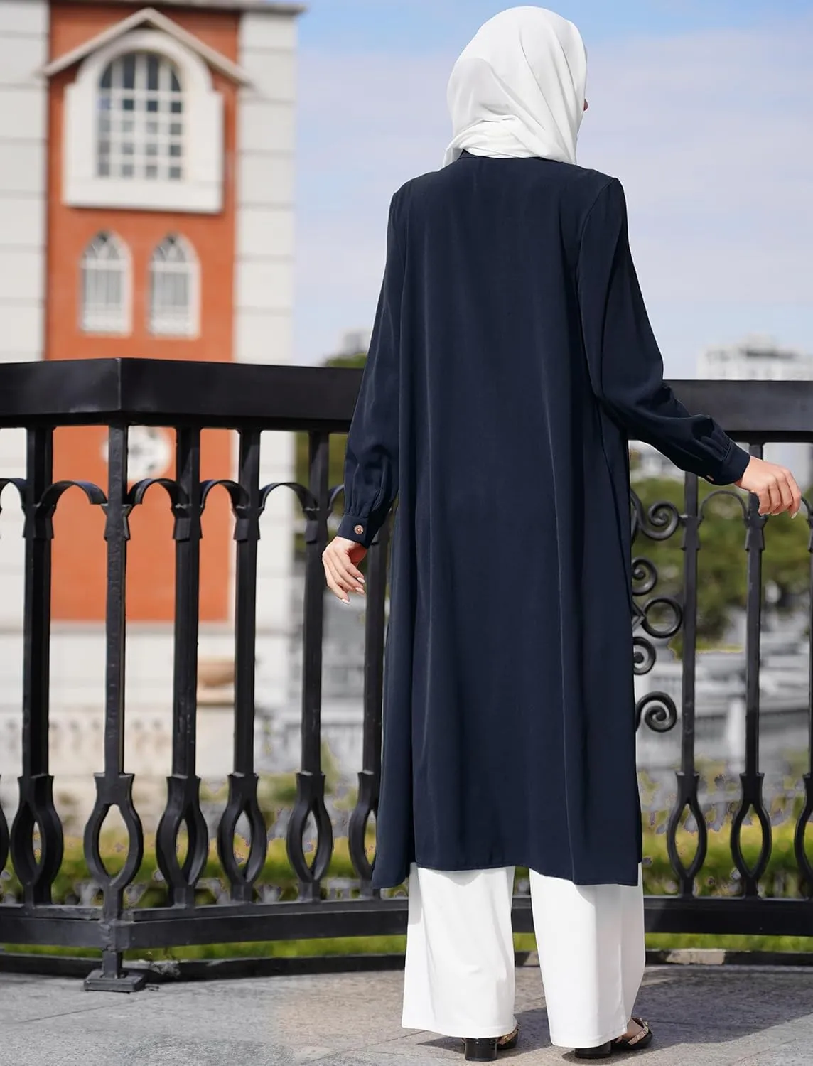 ODIZLI Women's Muslim Long Sleeve Button Down Abaya Casual Dress Dubai Outfits