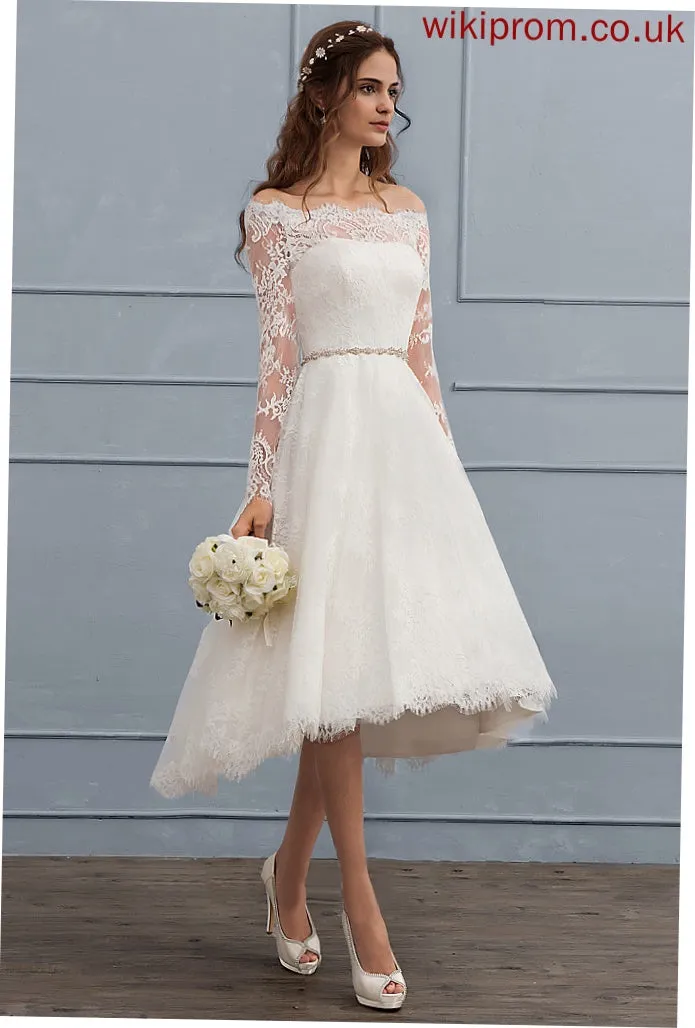 Off-the-Shoulder Lace Asymmetrical Wedding Karli Dress Beading A-Line With Wedding Dresses
