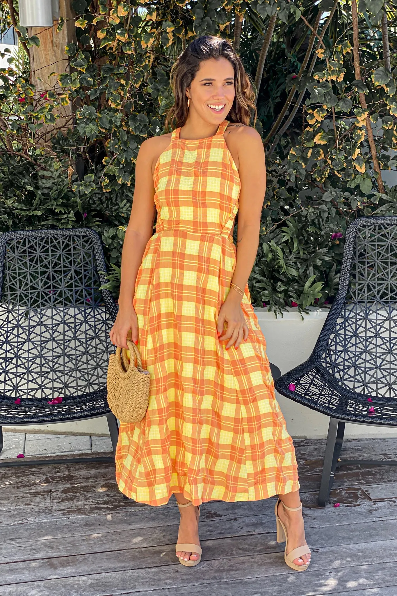 Orange And Yellow Midi Dress