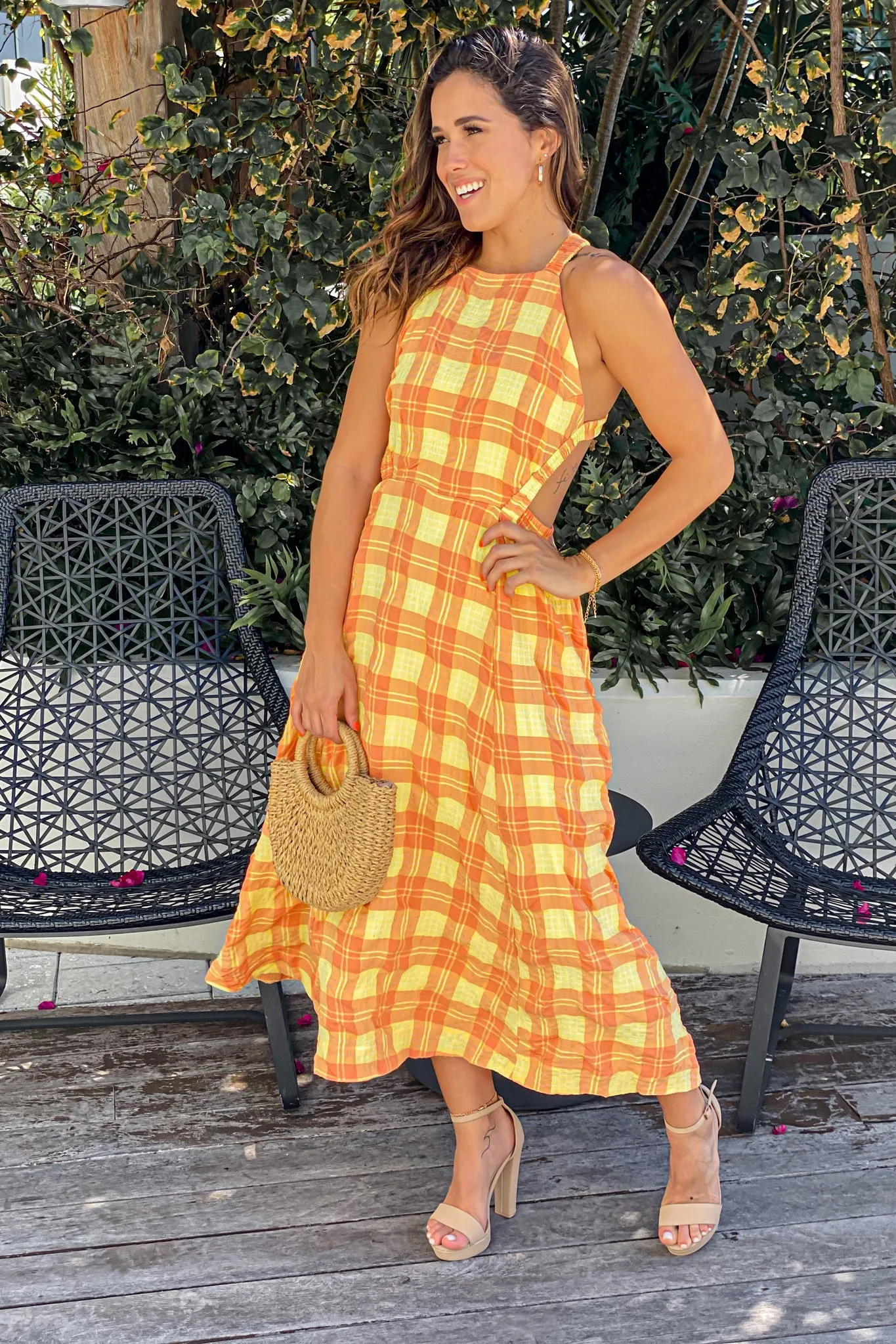 Orange And Yellow Midi Dress