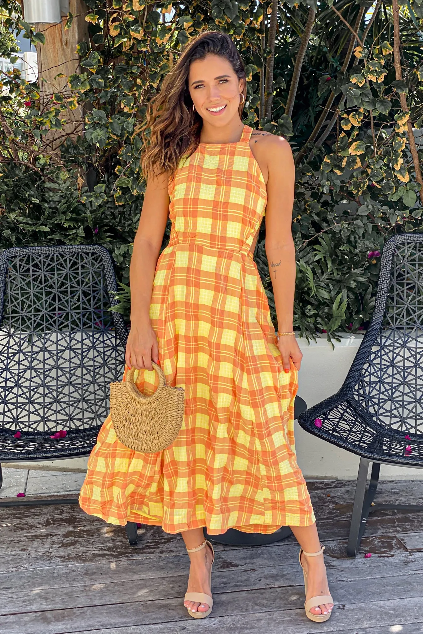 Orange And Yellow Midi Dress