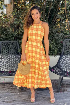 Orange And Yellow Midi Dress