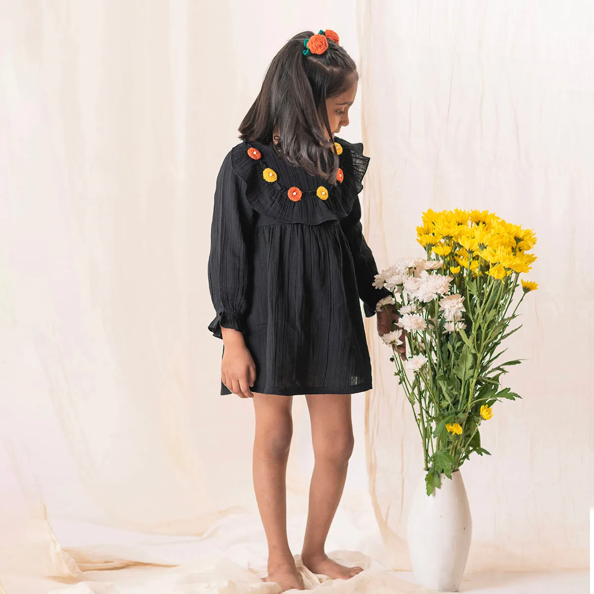 Organic Cotton Muslin Dress for Girls | Black