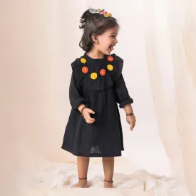 Organic Cotton Muslin Dress for Girls | Black