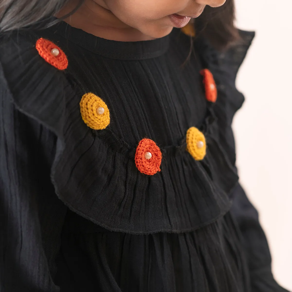 Organic Cotton Muslin Dress for Girls | Black
