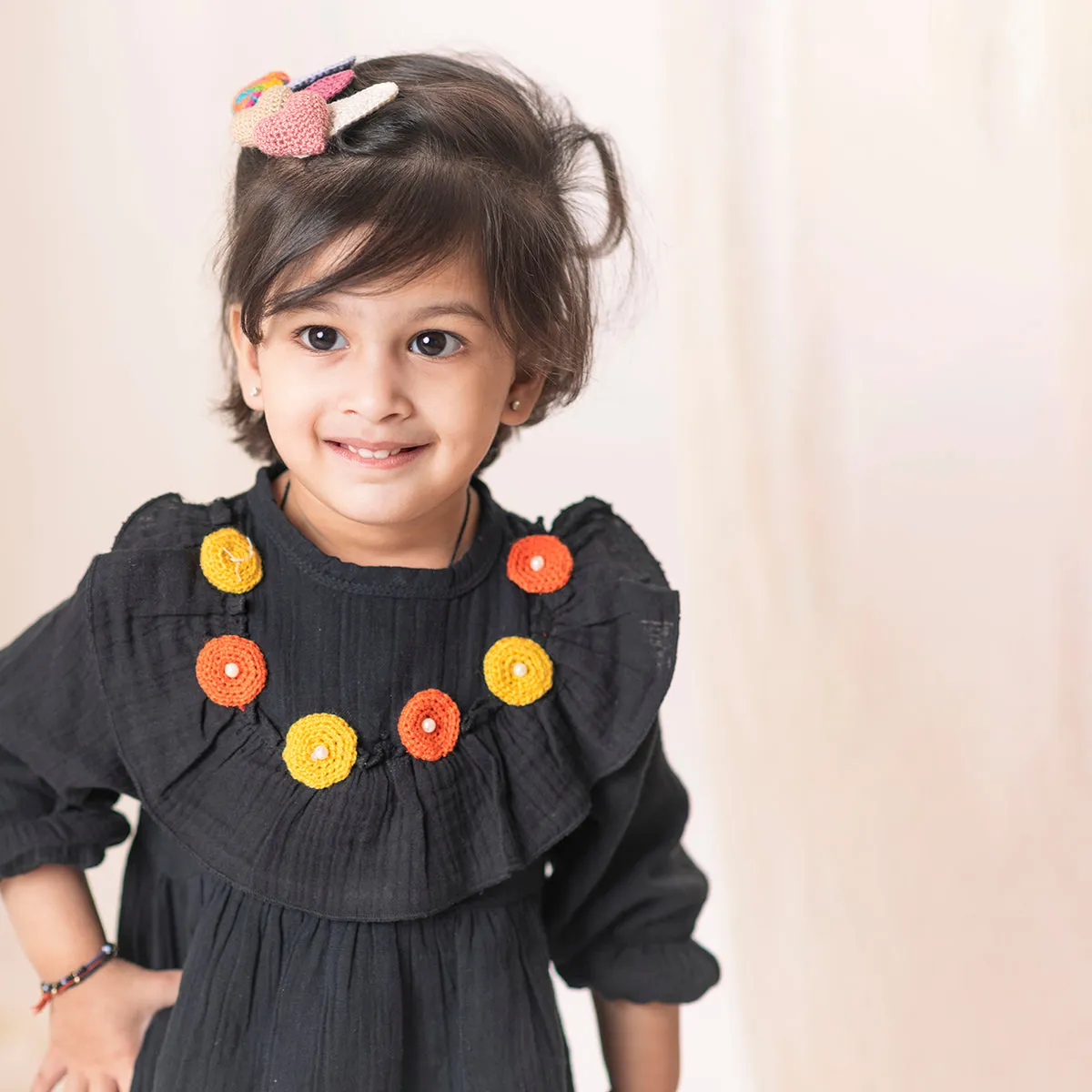 Organic Cotton Muslin Dress for Girls | Black