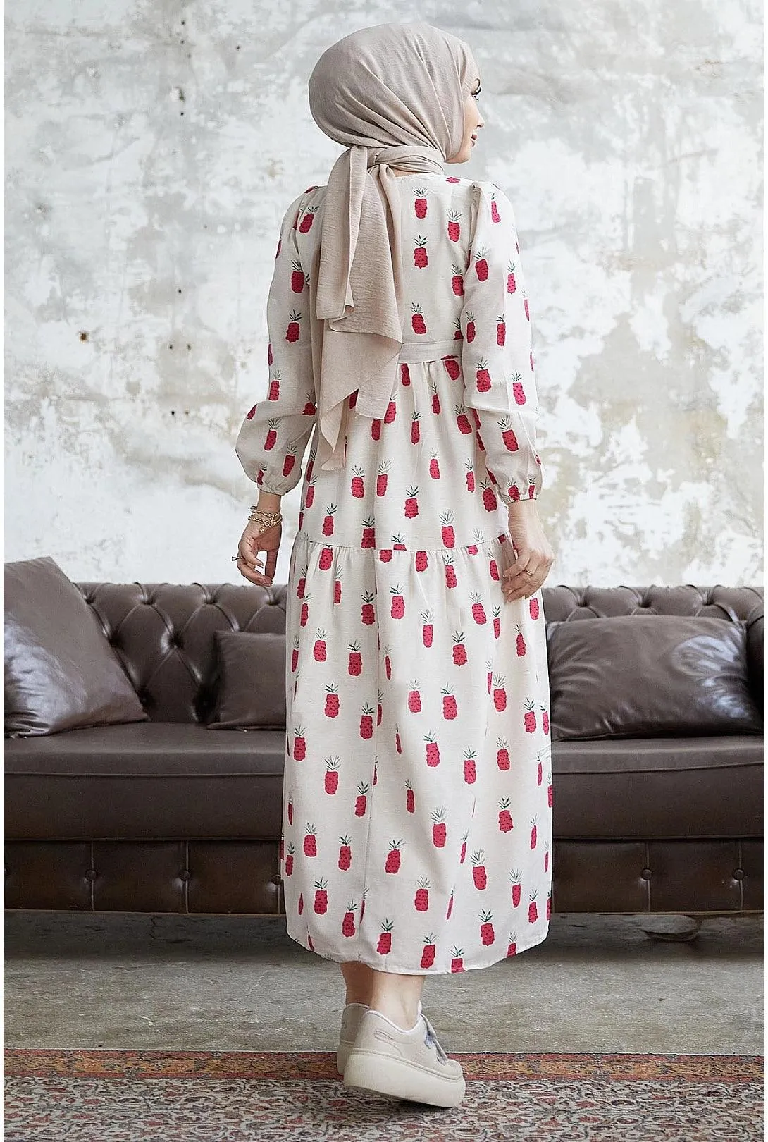 Pineapple Pattern Turkish Abaya Dress for Women