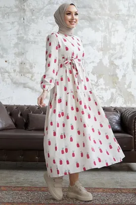 Pineapple Pattern Turkish Abaya Dress for Women