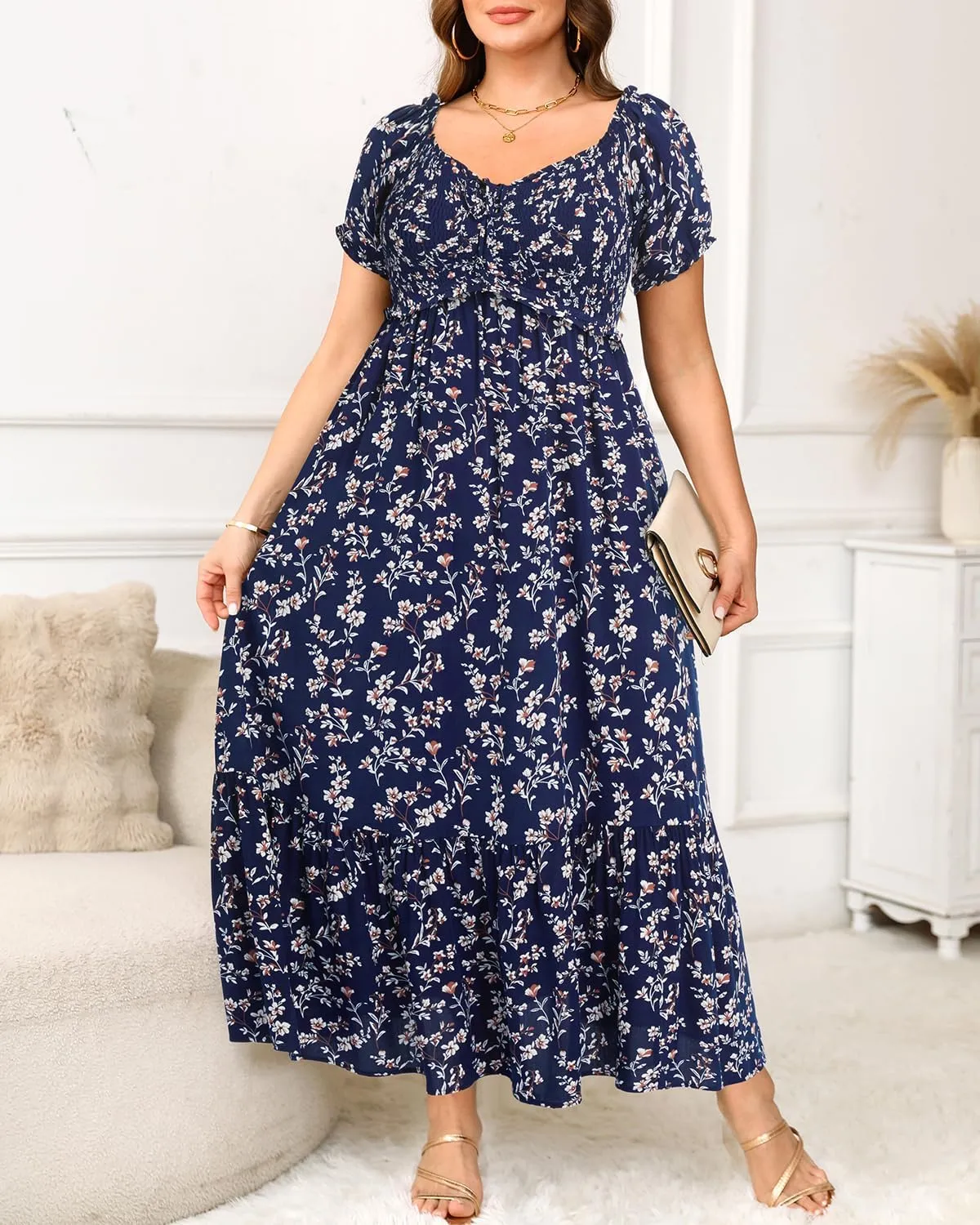Plus Size Sun Dresses Women - Summer Off The Shoulder Puff Sleeve A Line Boho Maxi Flow Long Dress 2025