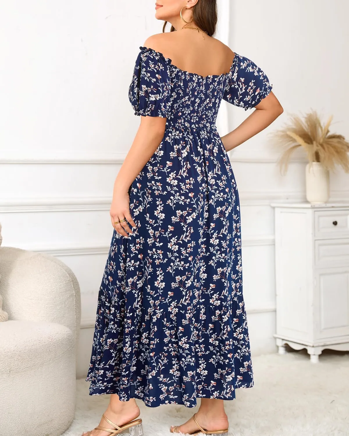 Plus Size Sun Dresses Women - Summer Off The Shoulder Puff Sleeve A Line Boho Maxi Flow Long Dress 2025