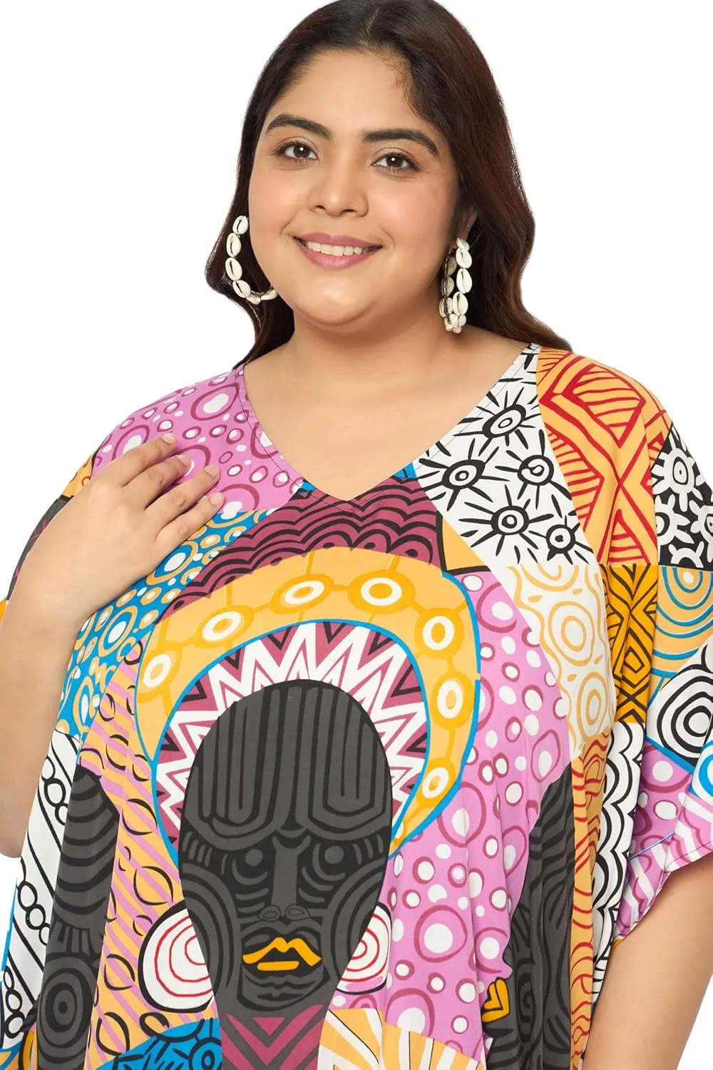 Plus Size Women Kaftan Dress Kimono Sleeve Casual Maxi Dresses Beach Cover Up for Ladies