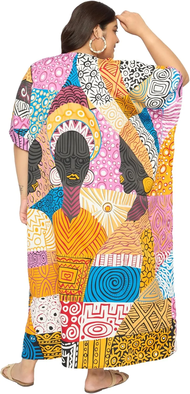 Plus Size Women Kaftan Dress Kimono Sleeve Casual Maxi Dresses Beach Cover Up for Ladies