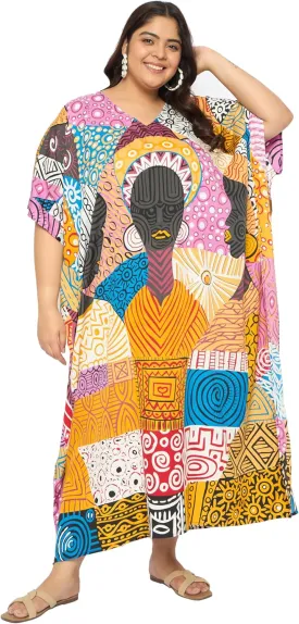 Plus Size Women Kaftan Dress Kimono Sleeve Casual Maxi Dresses Beach Cover Up for Ladies