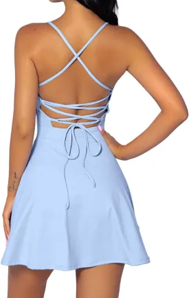 QINSEN Womens Two Pieces Tennis Dress with Shorts Workout Open Back Active Golf Dresses