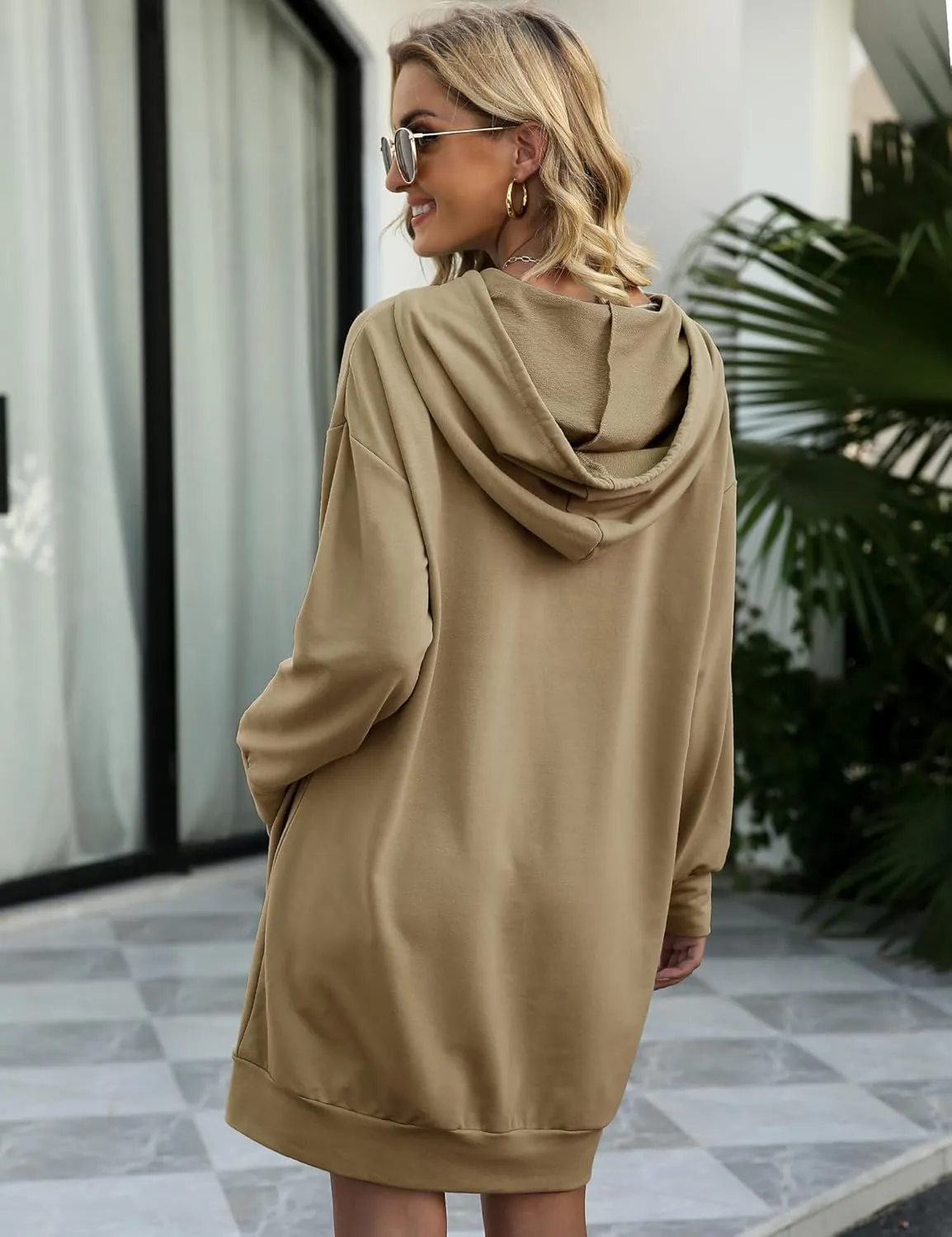 Quenteen Women Hoodies Dress Hooded Sweatshirts Dress Casual Long Sleeve Tunic Dress Oversized Sweatshirts with Pocket