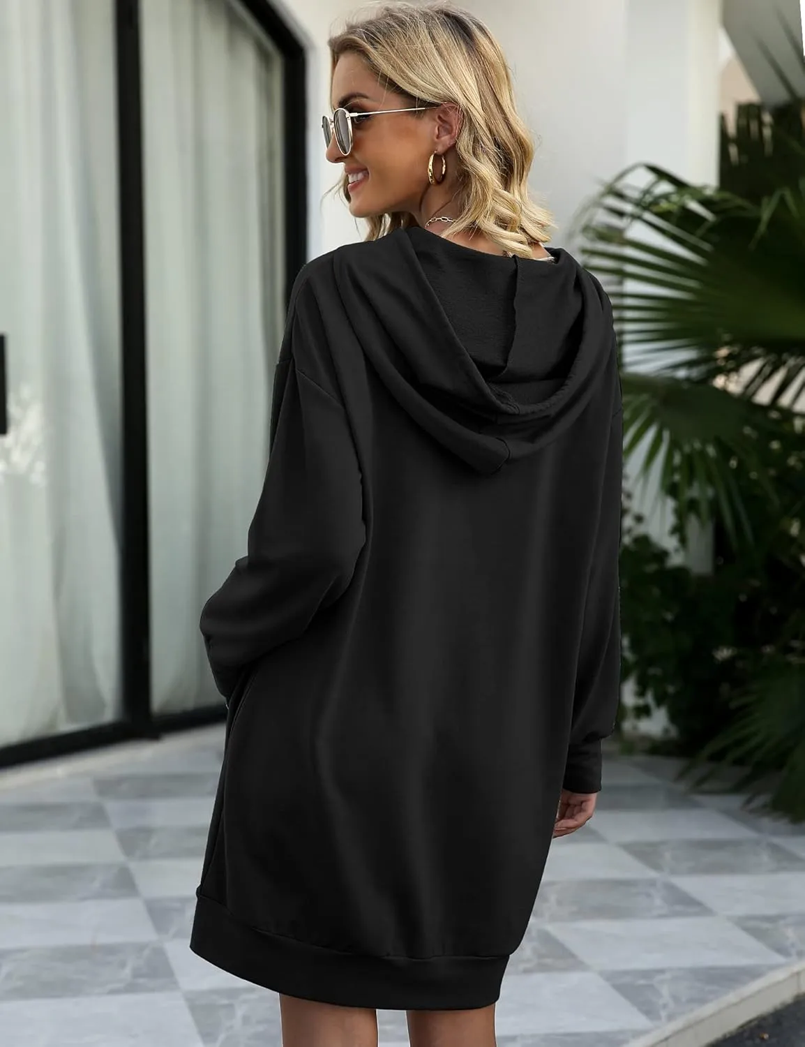 Quenteen Women Hoodies Dress Hooded Sweatshirts Dress Casual Long Sleeve Tunic Dress Oversized Sweatshirts with Pocket