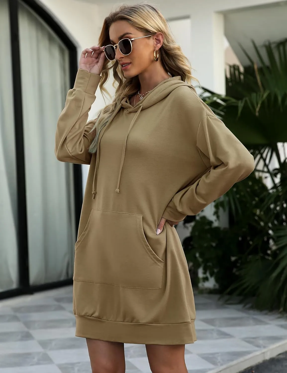 Quenteen Women Hoodies Dress Hooded Sweatshirts Dress Casual Long Sleeve Tunic Dress Oversized Sweatshirts with Pocket