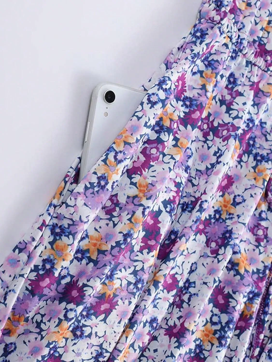 RASNEY Women's Dress Floral Print Belted Cami Dress with V Neck and High Waist Dress IPADSA