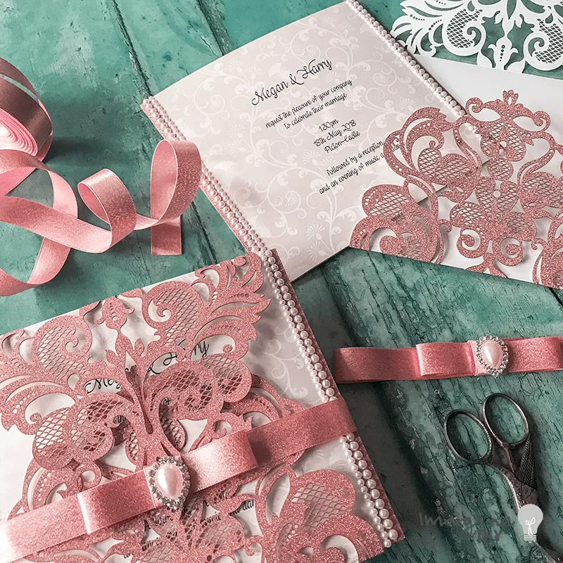 Rococo Glitter Wedding Invitation - Rose Gold