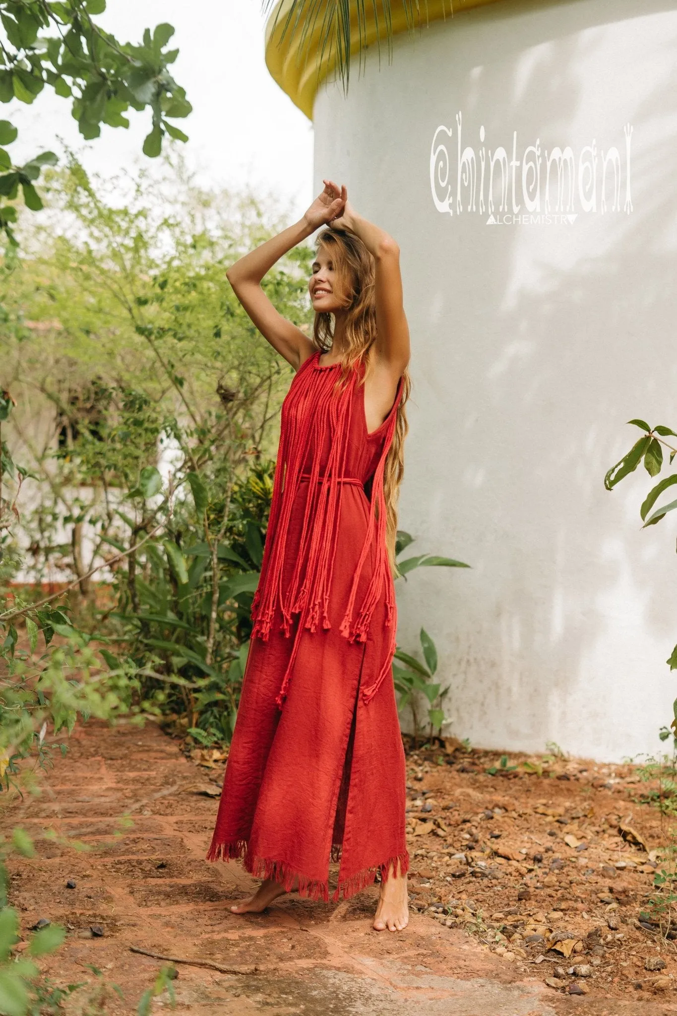 Rope Collar Boho Maxi Dress / Red Ochre