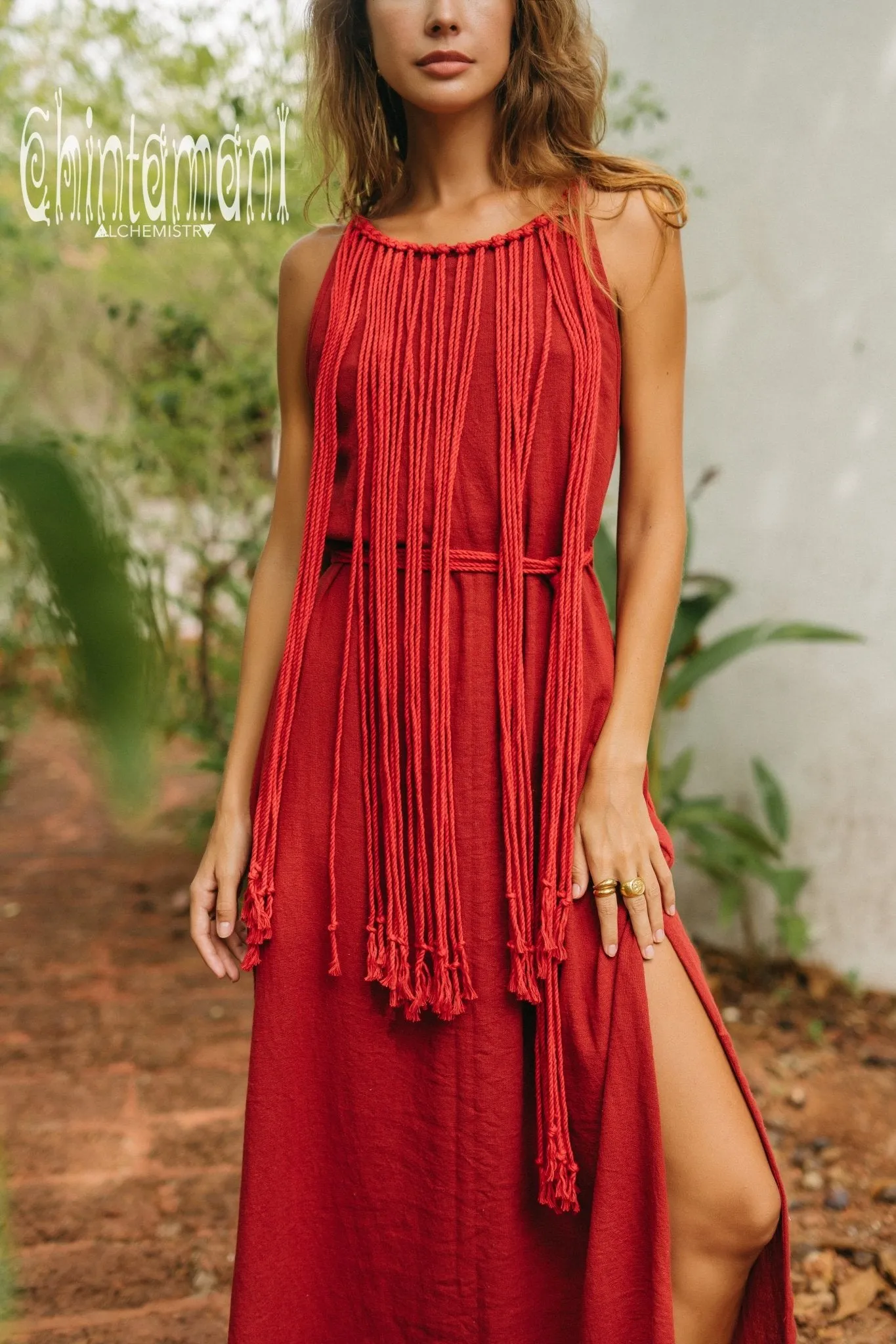 Rope Collar Boho Maxi Dress / Red Ochre