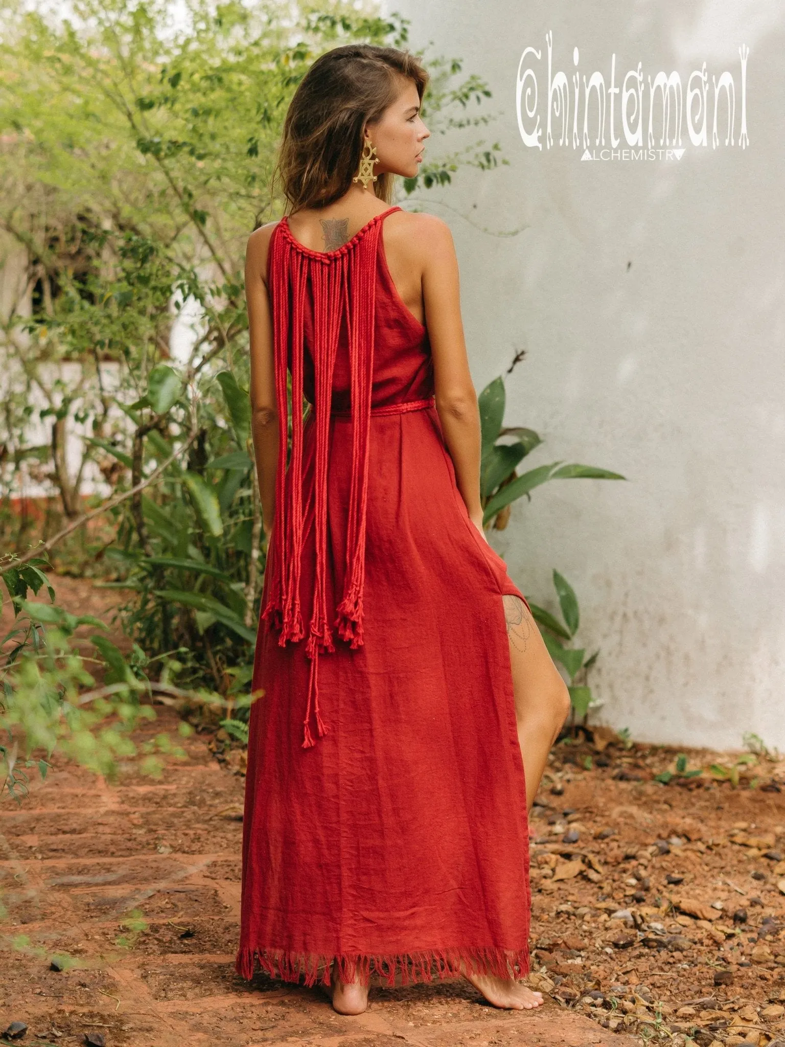 Rope Collar Boho Maxi Dress / Red Ochre