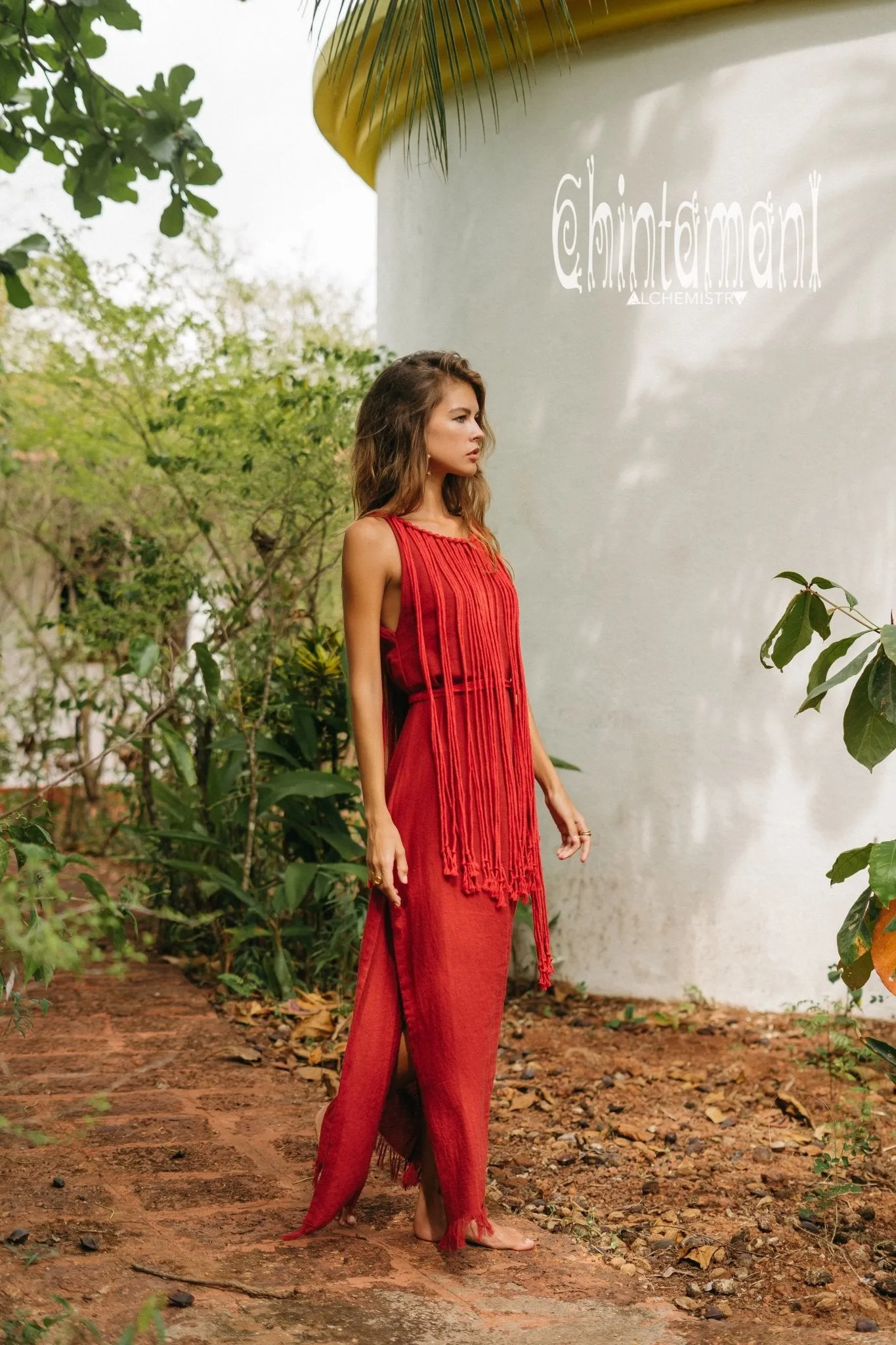 Rope Collar Boho Maxi Dress / Red Ochre